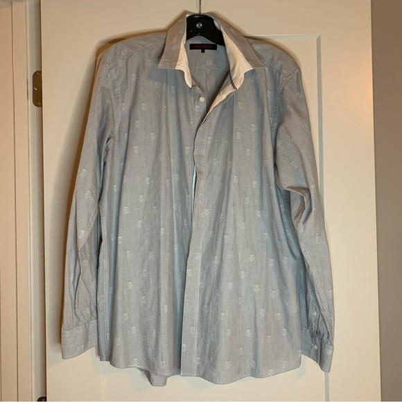 Report Collection Other - Report collection button down with a grey shirt with white skull pattern.